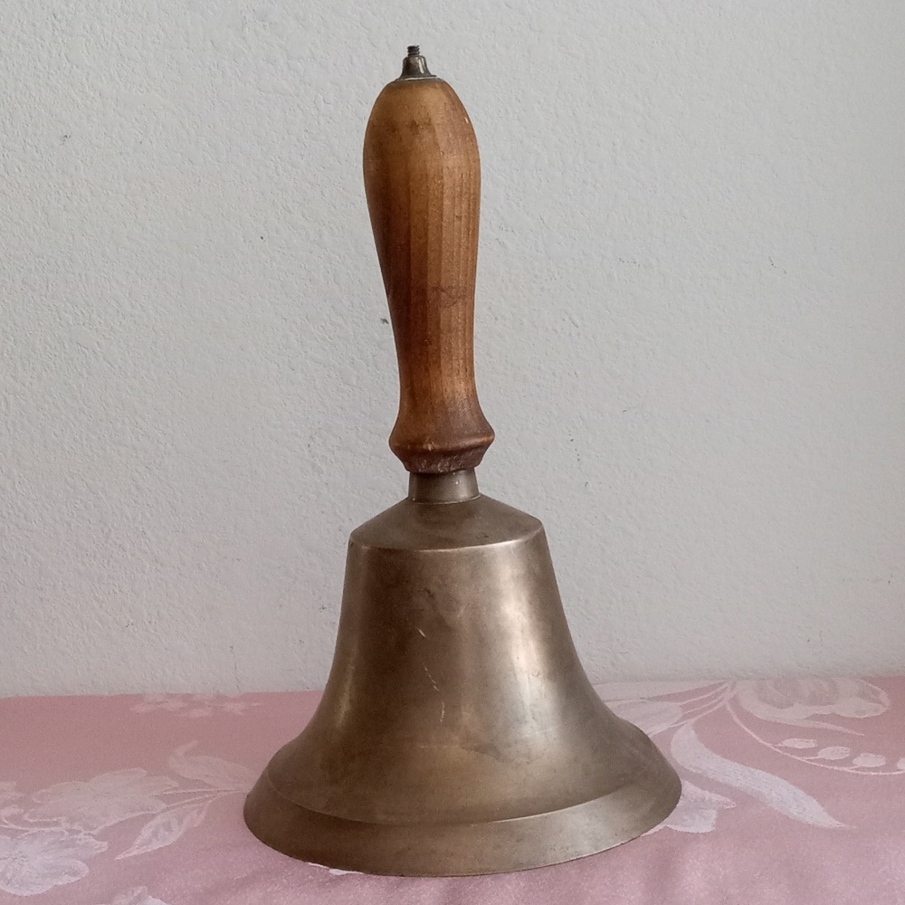Vintage Wood and Brass School House Bell Large Farmhouse Desk 10.75"